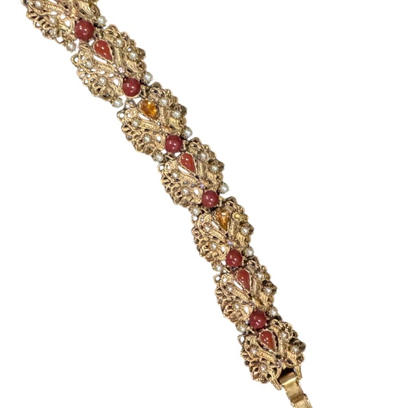 Vintage Florenza Italy Fancy Victorian Revival  link bracelet glass crystal - Picture 13 of 13